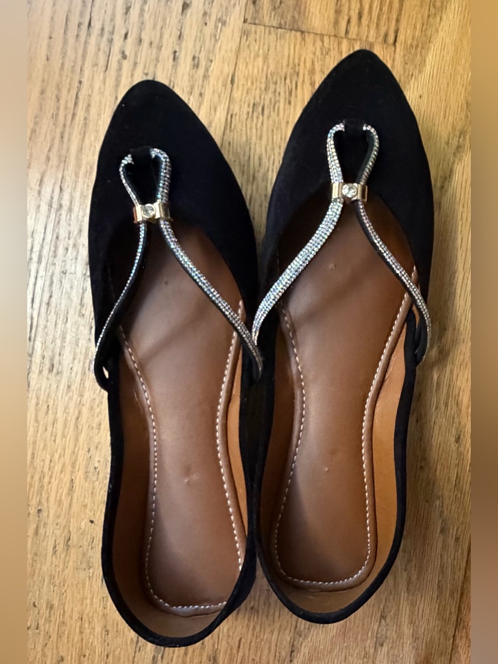 Desi style black shoes flats with rhinestones 9